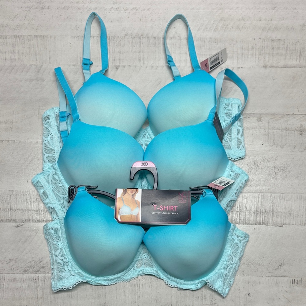 No Boundaries Light Blue T-Shirt Bras - Ombre Lace Accents
